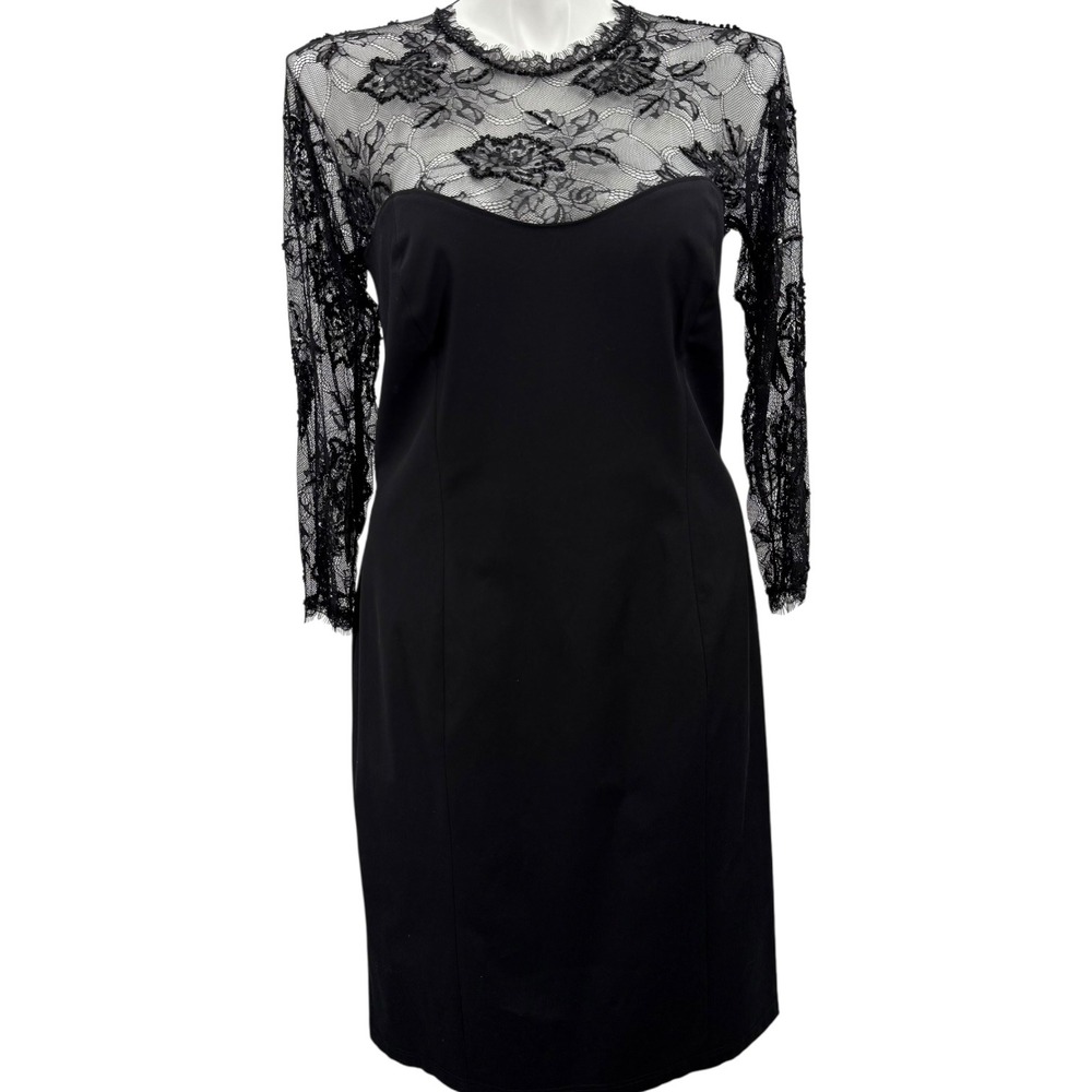 Tadashi Shoji Black Lace Long Sleeve Sheath Cocktail Party Dress Size 16 NWT
